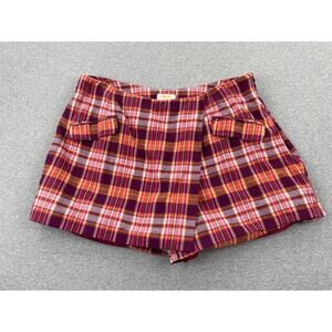 Anthropologie Maeve Plaid Skort Women 16W Pink Orange Mini Skirt Preppy Colorful